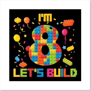 8th Birthday Building Block B-day Boy Gift For Boys Kids Posters and Art